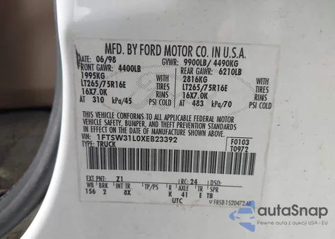 1999 Ford F-350 Lariat/Xl/Xlt z USA, uszkodzony, nr VIN 1FTSW31L0XEB23392